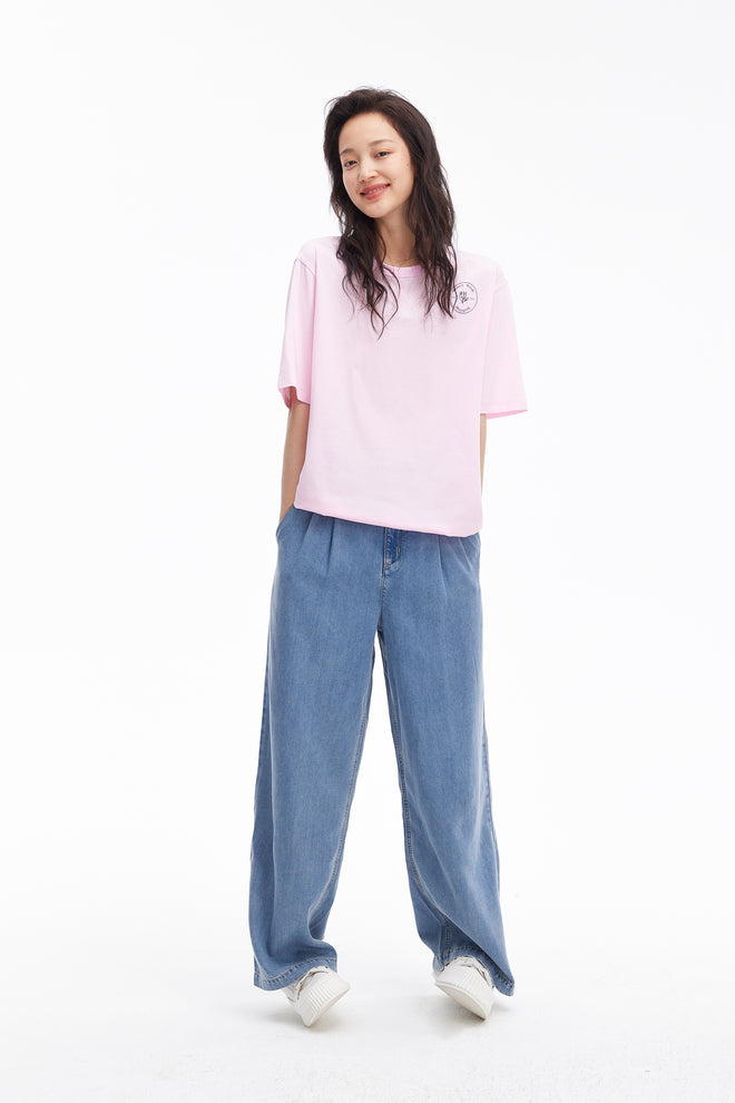 Tee-shirt imprimé de style universitaire-rose