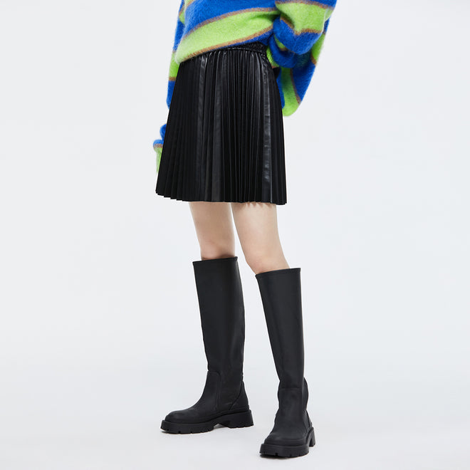 Pleated Little Leather Skirt