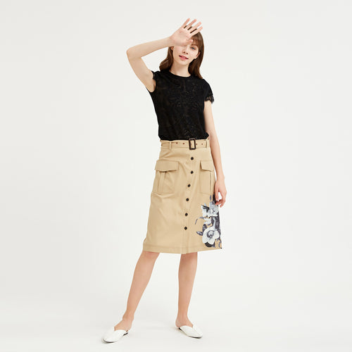 Khaki Printed Half Skirt