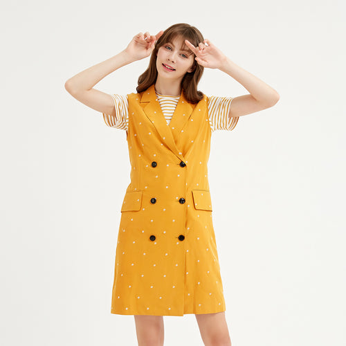 Crisp Hemp Polka Dot Embroidered Dress