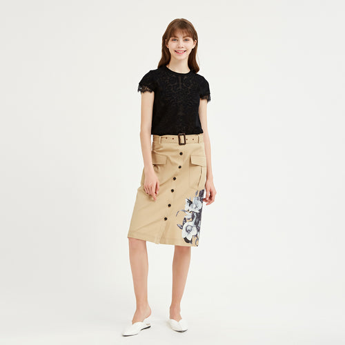 Khaki Printed Half Skirt