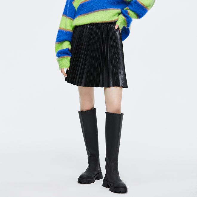 Pleated Little Leather Skirt