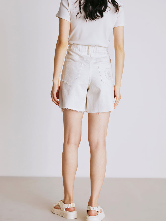 White Denim Fur-Trimmed Shorts
