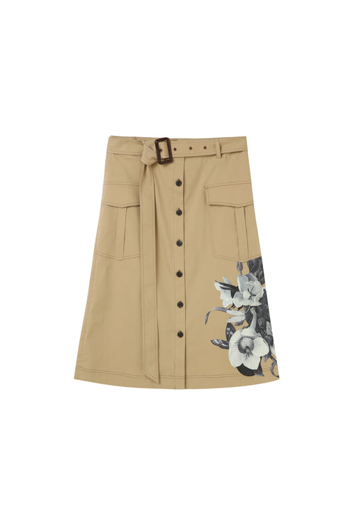 Khaki Printed Half Skirt