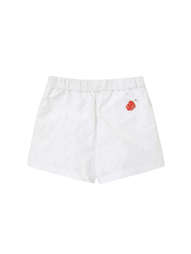 White Graphic Embroidered Shorts - Urlazh New York
