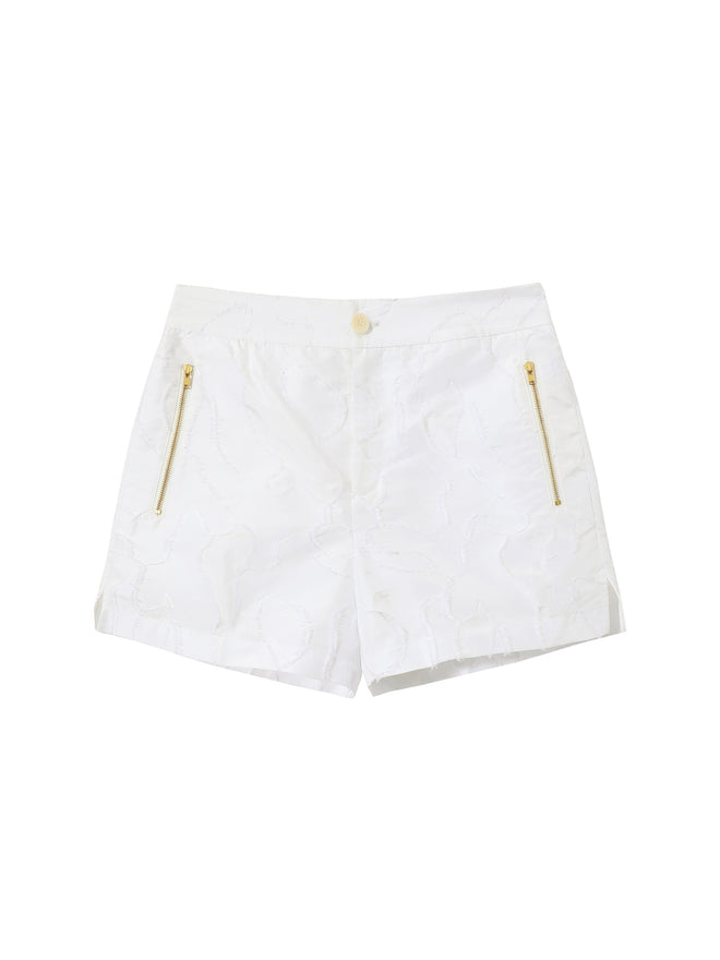 White Graphic Embroidered Shorts - Urlazh New York
