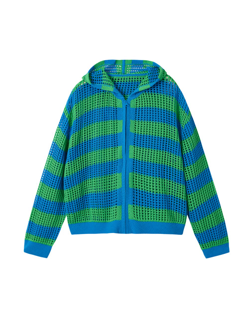 Blue And Green Striped Cardigan