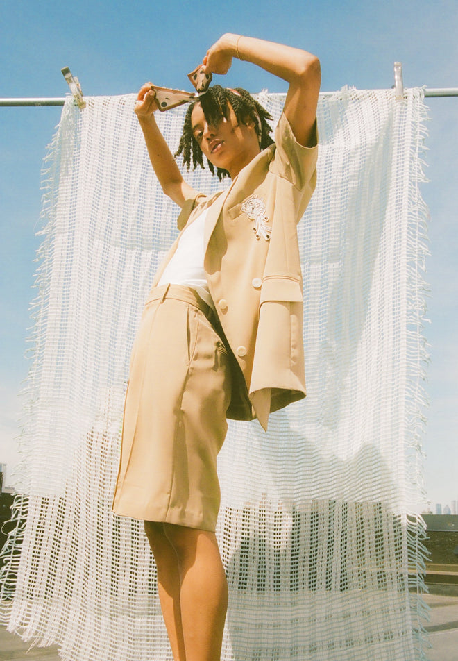 Camel Pleated Suit Shorts - Urlazh New York