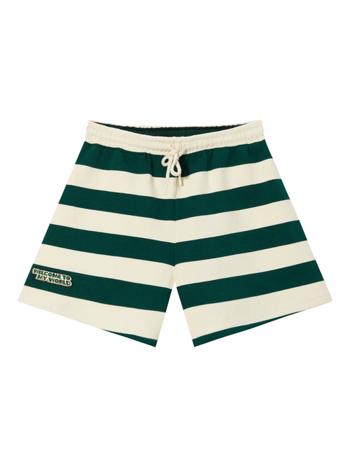 ダークグリーンのストライプショートパンツ
