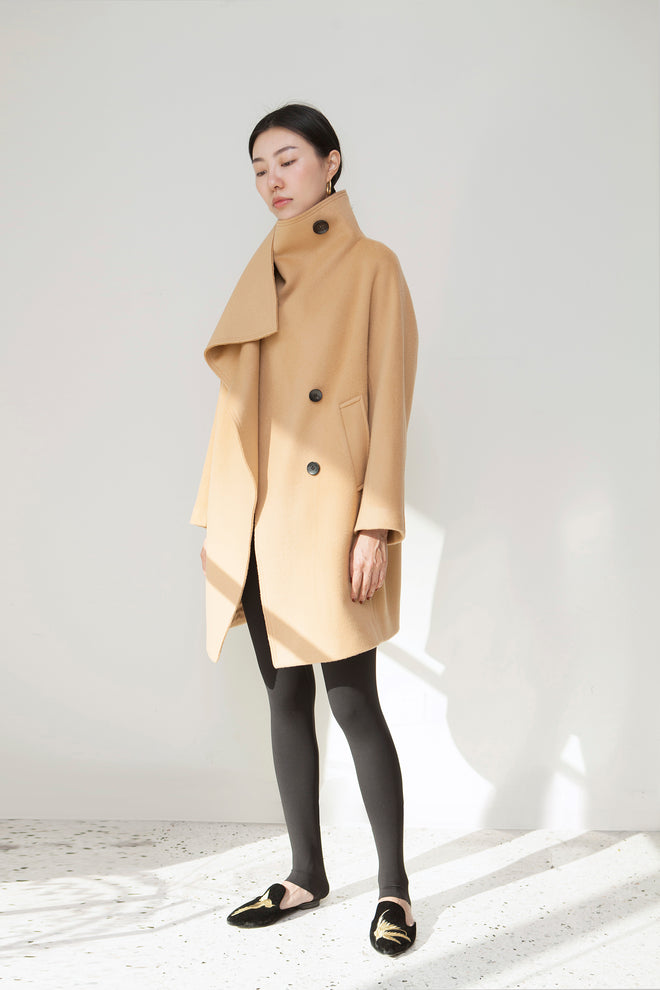 Double-sided woolen coat with stand coat