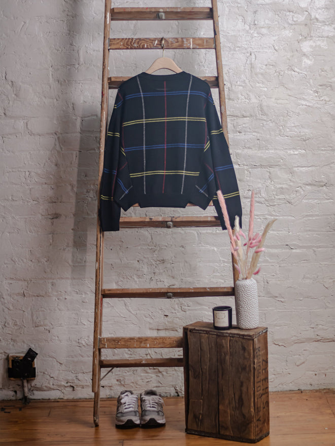 Black Checked Wool Crewneck Sweater - Urlazh New York