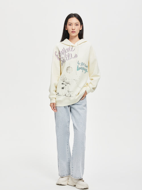 Sweat-shirt à capuche avec croquis de chat