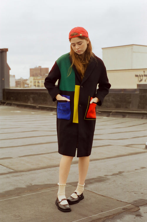 Black NYC Colorblock Wool Coat