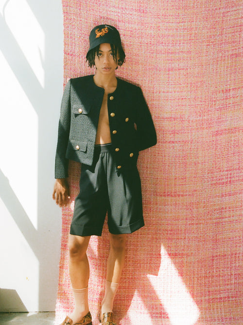 Cropped Collarless Tweed Jacket - Urlazh New York