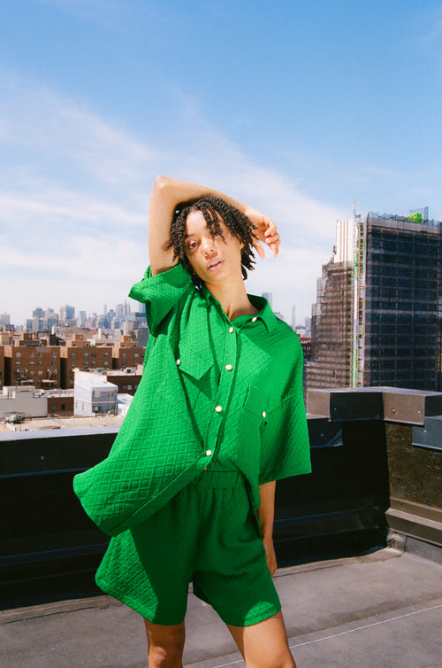 Green Jacquard Shorts - Urlazh New York