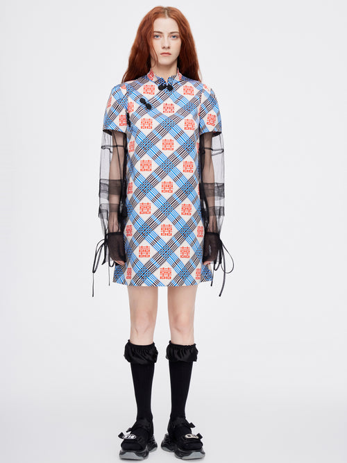 Mesh-Sleeve 2-in-1 Qipao Dress - Urlazh New York