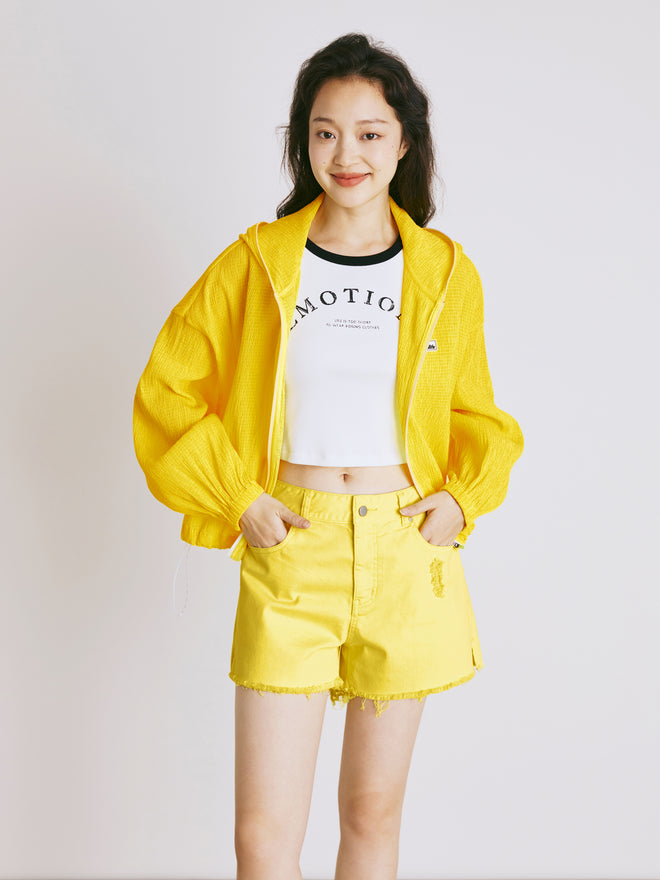 Lemon Zipper Drawstring Rubber Label  Jacket