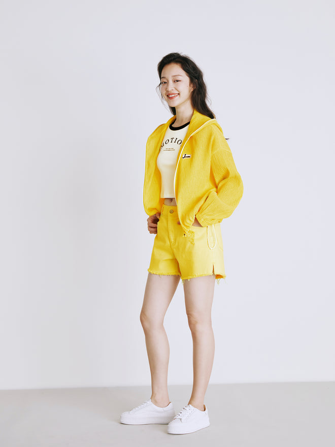 Lemon Zipper Drawstring Rubber Label  Jacket