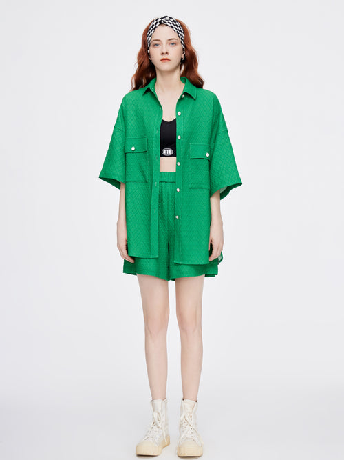 Green Jacquard Shorts - Urlazh New York