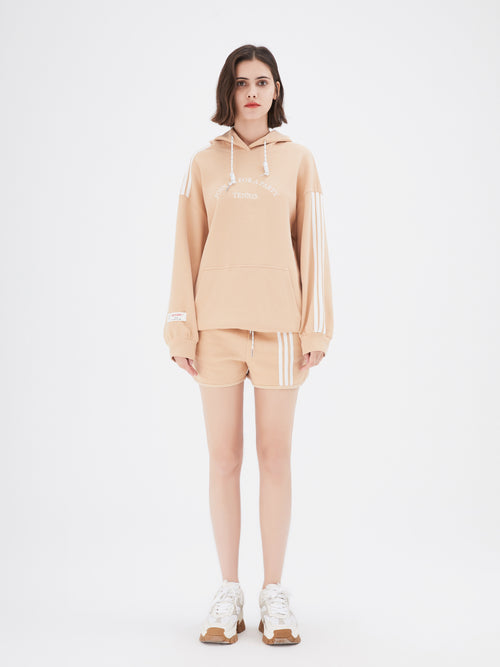 Beige Striped Graphic Print Shorts - Urlazh New York