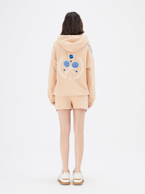 Beige Striped Graphic Print Shorts - Urlazh New York