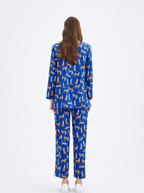 Cobalt Leopard Printed Silk Pants - Urlazh New York