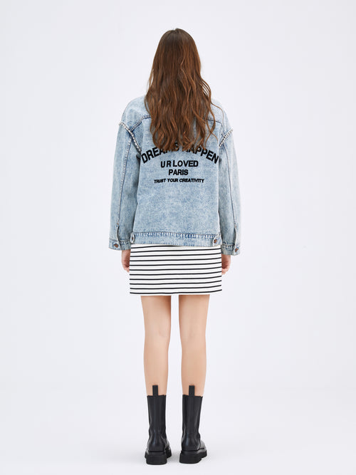 Rhinestone Embroidery Denim Jacket - Urlazh New York