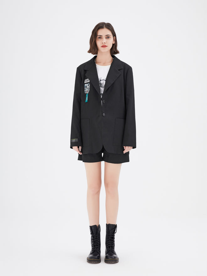 Black Graphic Print Short Trousers - Urlazh New York