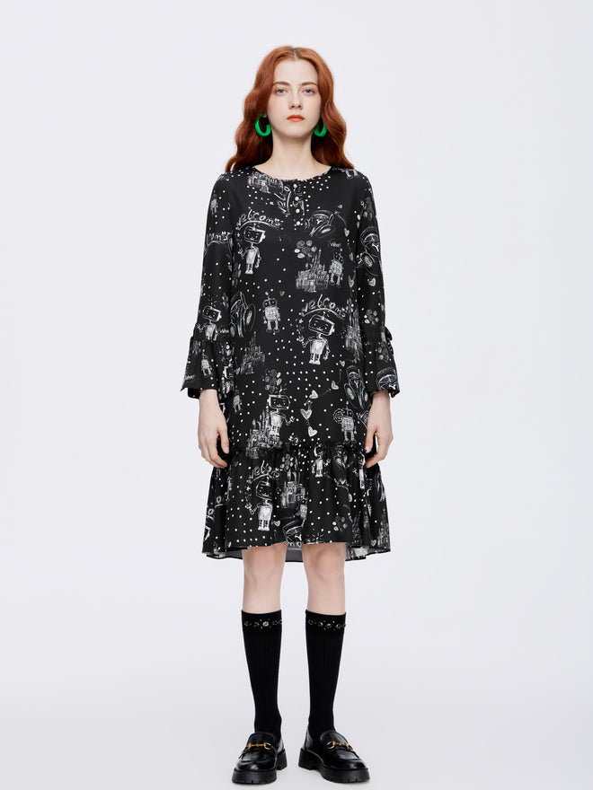 Mr. Robot Graffiti Silk Dress - Urlazh New York