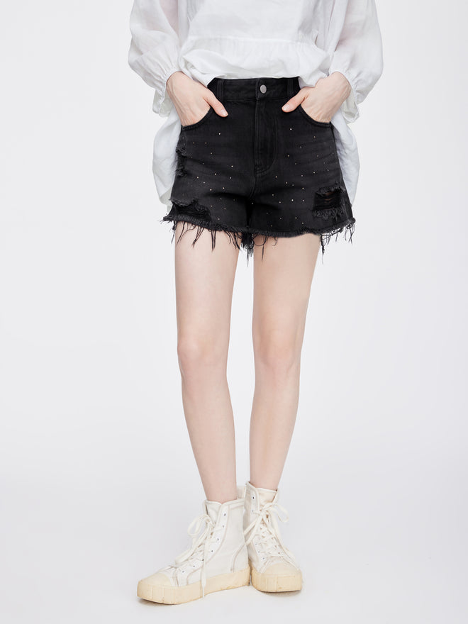 'Starry Night' Denim Cut-Off Shorts - Urlazh New York