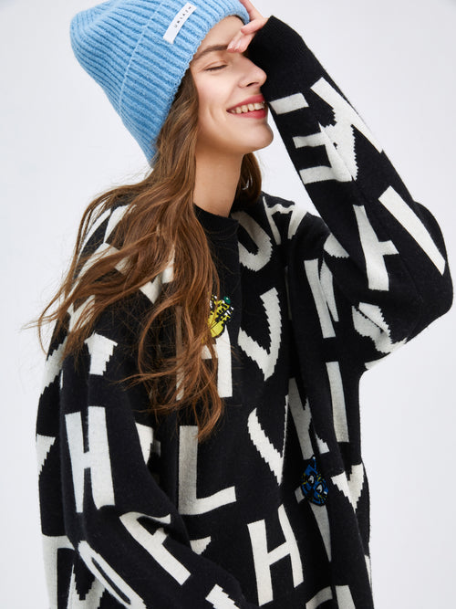 'Alphabet' Embroidery Wool Dress - Urlazh New York