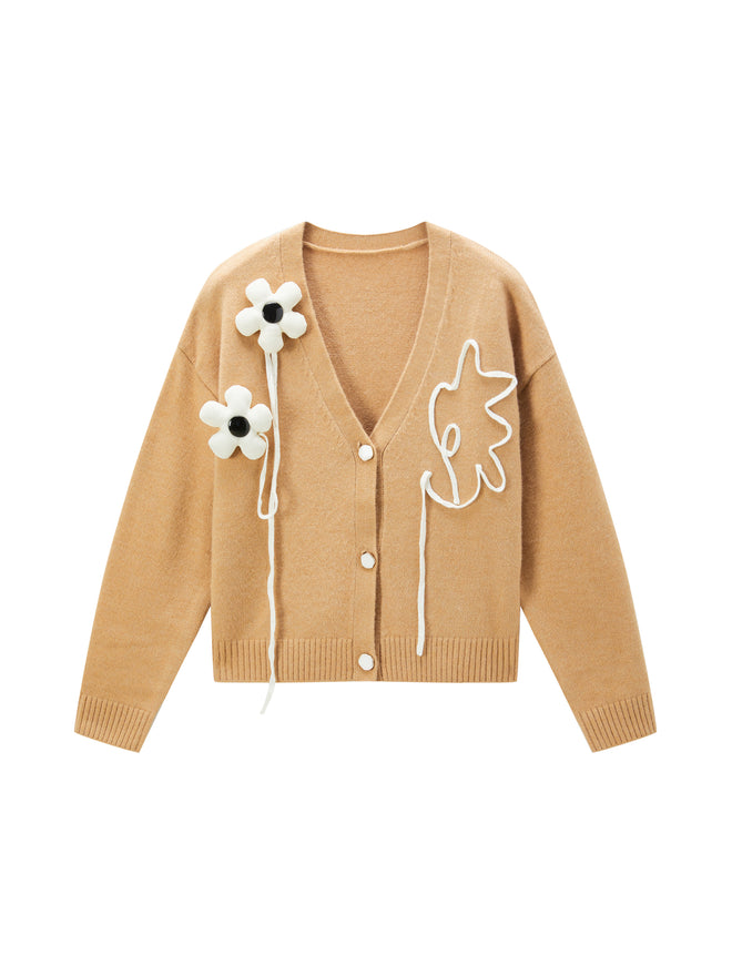Cardigan en laine à marguerites filetées