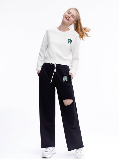 'R' Cut-out Black Sweatpants - Urlazh New York