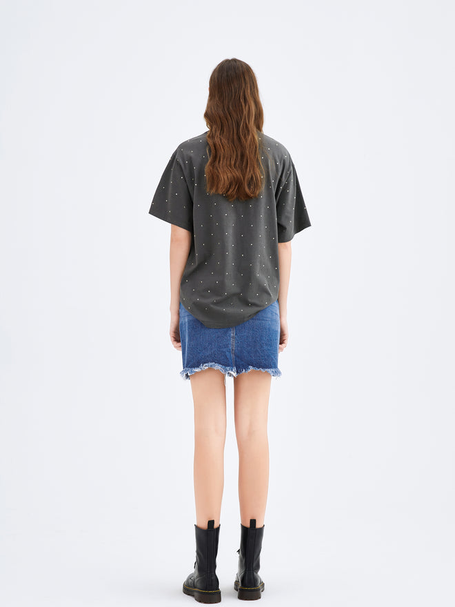 Space Printed Denim Skirt - Urlazh New York
