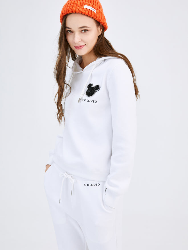White 'U R Loved' Embroidered Jogging Pants - Urlazh New York