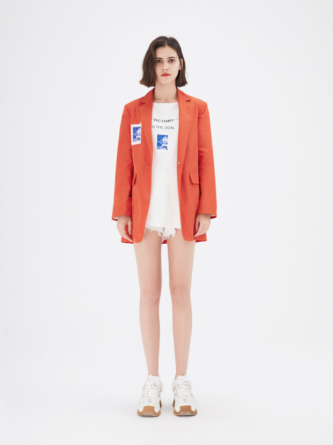 Orange Graphic Print Single Breasted Blazer - Urlazh New York