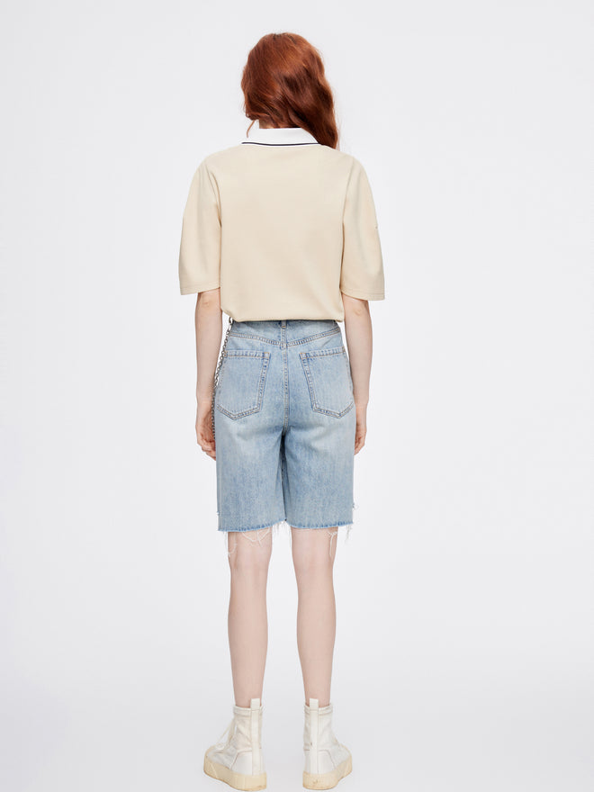 Criss Cross Denim Boyfriend Shorts - Urlazh New York