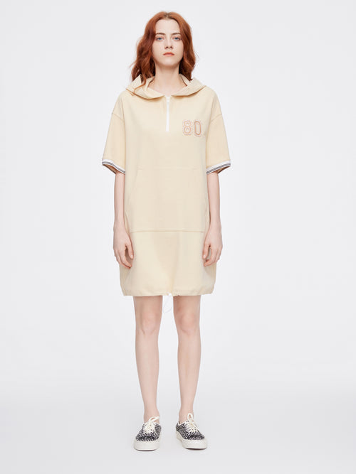 Beige '80' SS Hooded Dress - Urlazh New York