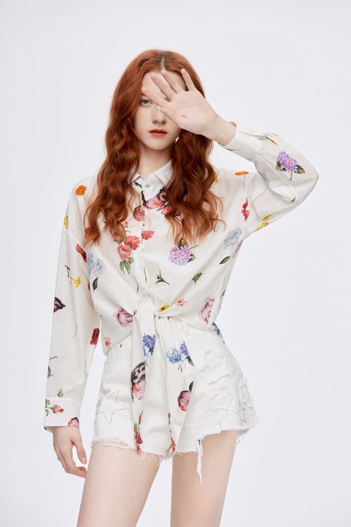 ROMA Floral Silk Scarf Blouse - Urlazh New York