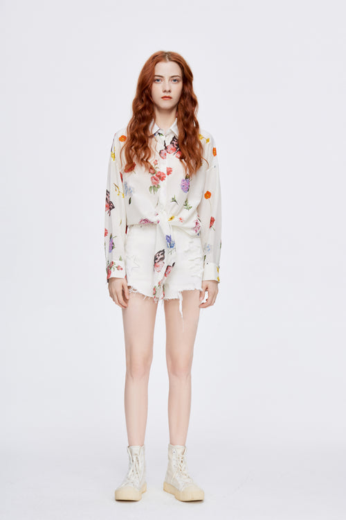 ROMA Floral Silk Scarf Blouse - Urlazh New York