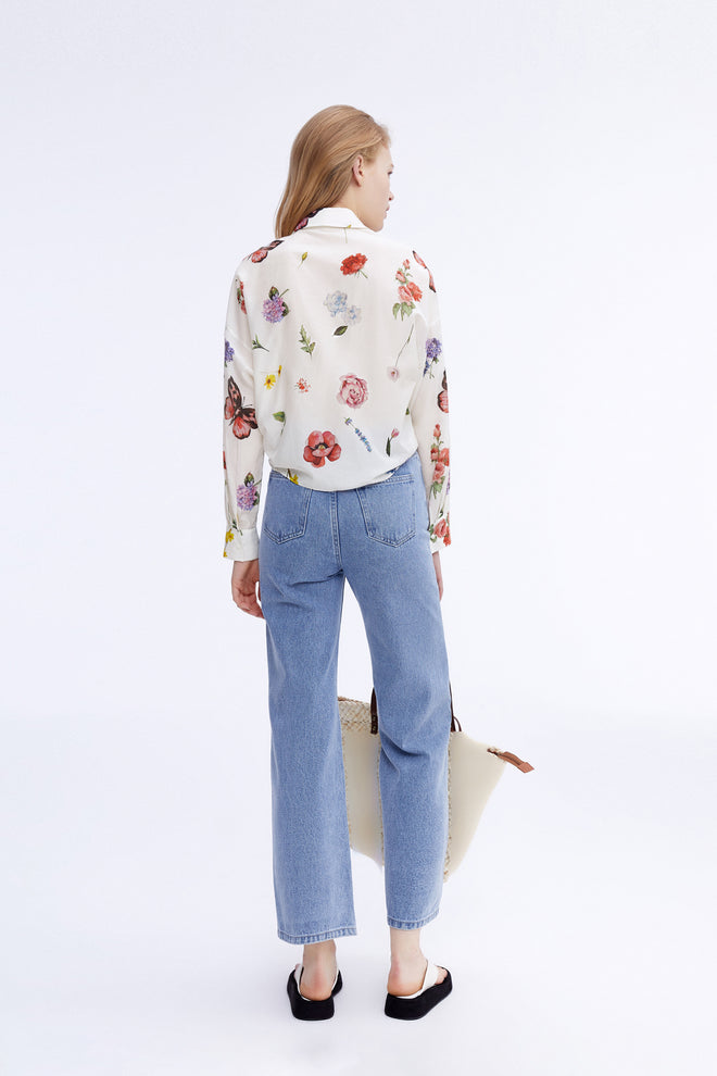 ROMA Floral Silk Scarf Blouse - Urlazh New York