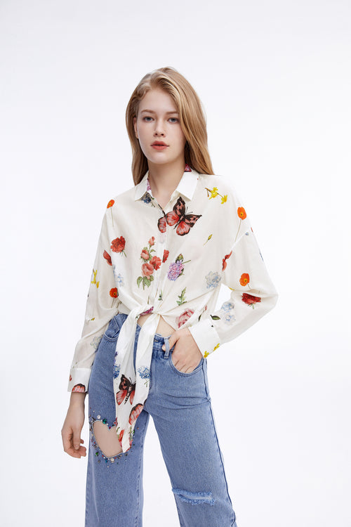 ROMA Floral Silk Scarf Blouse - Urlazh New York