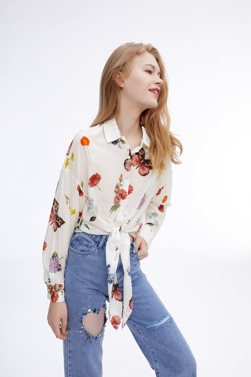 ROMA Floral Silk Scarf Blouse - Urlazh New York