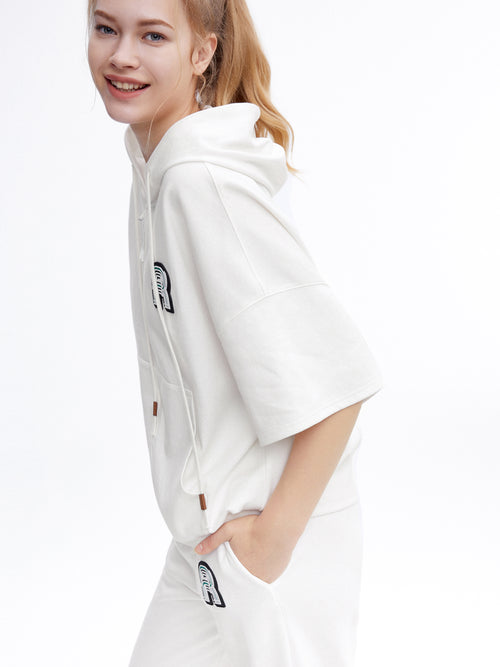 'R' Cut-out White Sweatpants - Urlazh New York