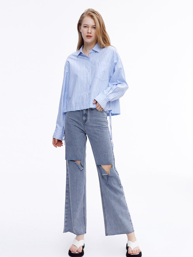 Distressed 'City' Wide-Leg Jeans - Urlazh New York