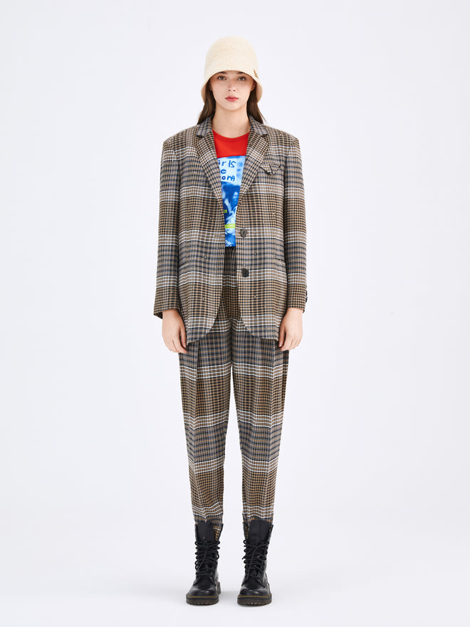 Brown Vintage Plaid Blazer - Urlazh New York