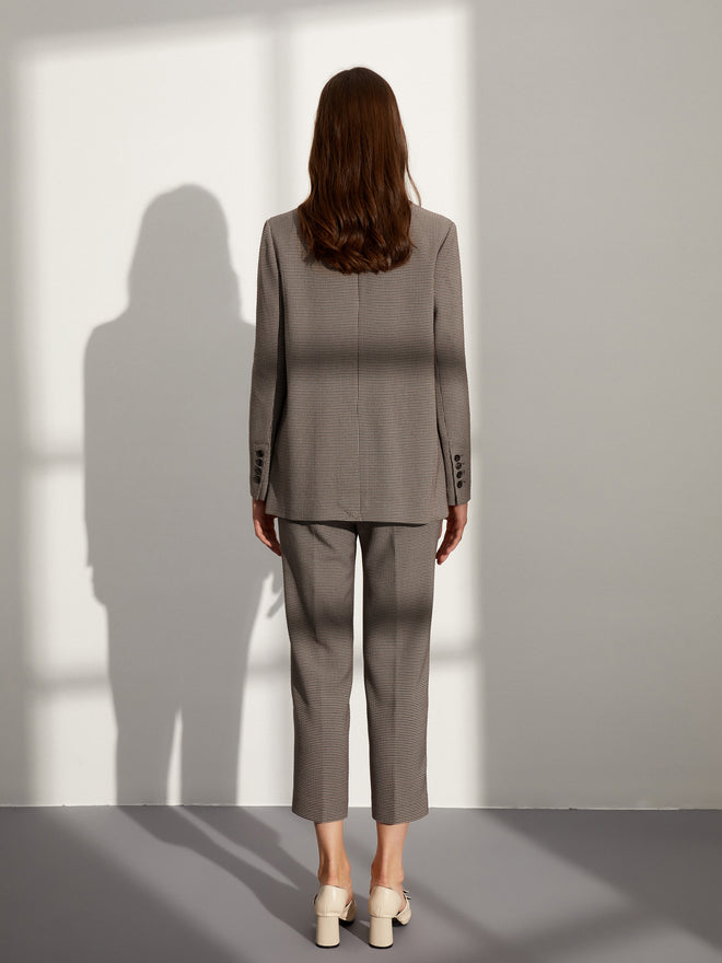 Latte Houndstooth Plaid Trousers - Urlazh New York