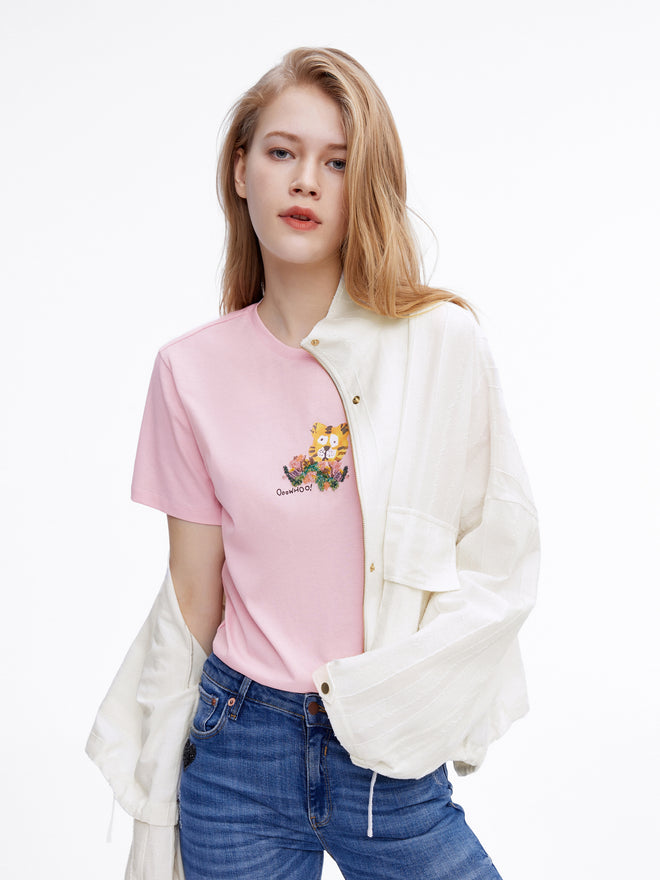 Pink Sequin Tiger Tee - Urlazh New York