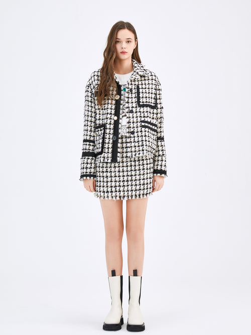Houndstooth Plaid Skirt - Urlazh New York