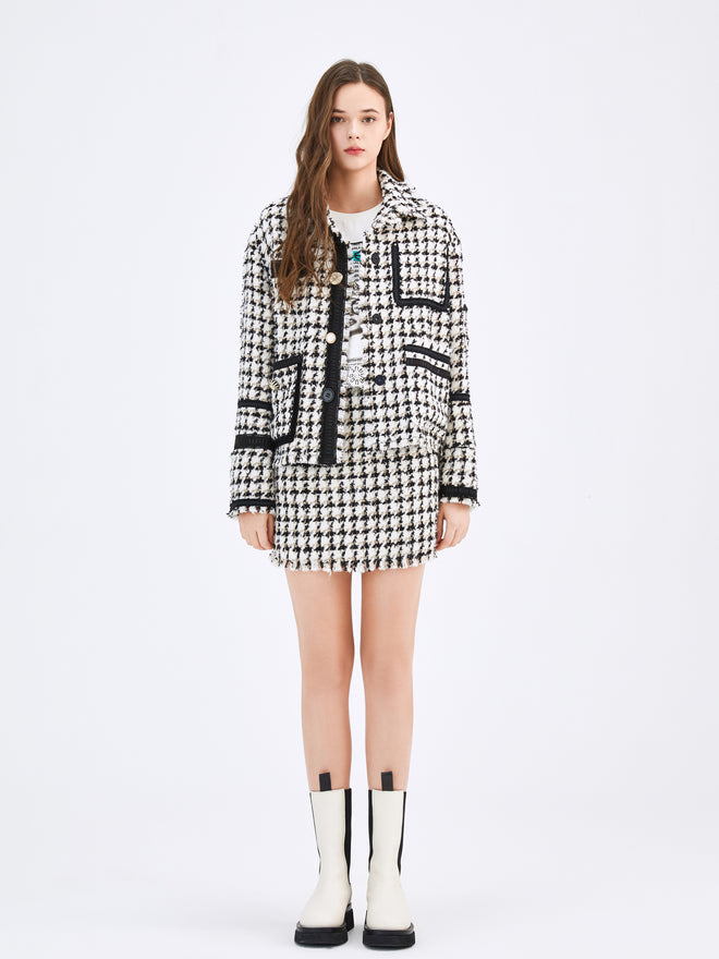 Houndstooth Plaid Skirt - Urlazh New York